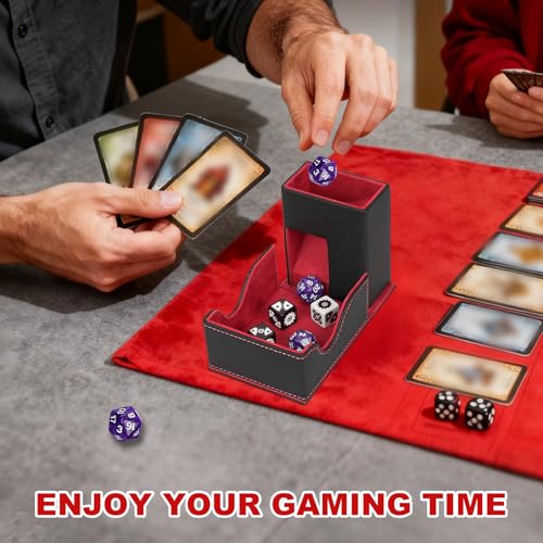 Dice Roller Tower, Magnetic Dice Tray for Rolling, Foldable Leather Dice Organizer Tower Fits for Dungeons & Dragons, MTG DM and Player, Black & Red - color: Black & Red, style: Style A