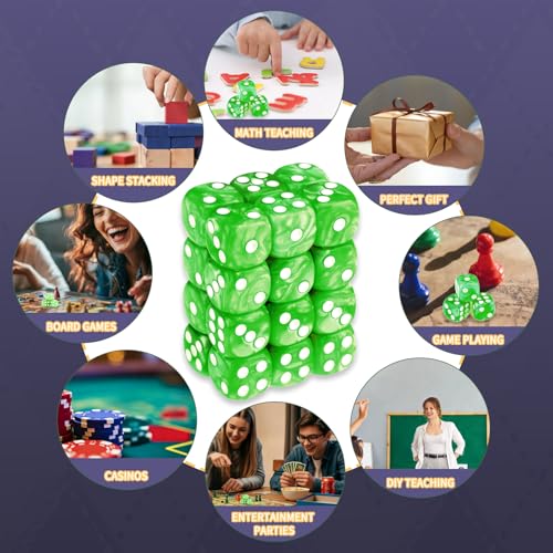 24 of Pack 16MM 6 Sided Dice Set,Pearl Pattern D6 Game Dice Set, 6 Sided Standard Dices for Yahtzee, Bunco or Teaching Math,with Portable Dice Pouch(Green Pearl) - color: 16mm Green Pearl