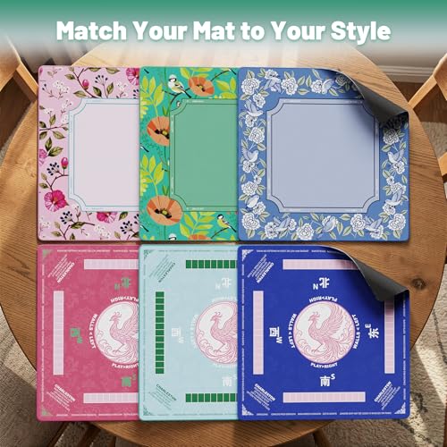 Anti Slip Mahjong Mat for Table 32.4" x 32.4" - Noise Reduction Rubber Base Game Mat with Carrying Bag, Waterproof Portable Table Cover for Poker/Cards/Board Games/Tile Games- Green - color: Fl-green