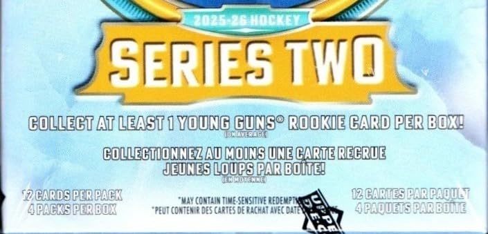 2025 2026 Upper Deck Hockey Series 2 Sealed 48 Card Blaster Box Containing an OPC Glossy Card and an Exclusive Green Dazzler Card Plus Chance for Matthew Schaefer Young Guns Rookie Card and More