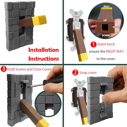 Game Room Light Switch Cover, 1 Toggles Blocks Light Switch Cover, My World Room Decor, 1 Gangs Standard Size for Fans Kids Bedroom Decoration, Yellow stick level