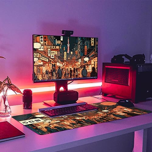 Japanese Street Gaming Mouse Pad Large,Anime Mouse Pad Gaming Mouse Mat Desk Pad,31.5 x 11.8 Desk Mat Anime Mouse Pads for Desk,Extended Keyboard Mousepad with Non-Slip Base and Stitched Edge - color: Japanese Street