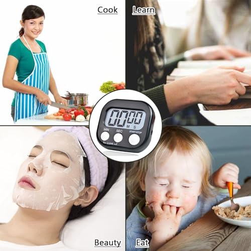 Small Digital Timer for Kitchen Cooking Baking Sports Office Meeting Multi-Function Count Up Countdown Magnetic Backing and ON/Off Switch Desk Electronic Timer (Black)