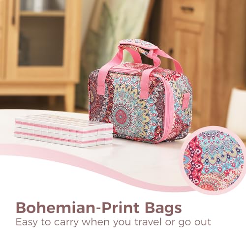 American Mahjong Tile Set with Printed Handbag, 166 Premium Pink Tile and Accessories, Portable and Stylish Mahjong Set, Mahjong Game Set for Travel, Gifts(Pink, No Racks) - color: Pink