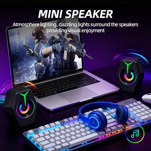 RGB Gaming Computer Speakers,USB Powered PC Sound Bar with Inline Remote Control & Dynamic Lighting for Desktop, Laptop, Monitor (Black) - color: K8