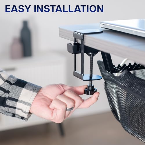 VIVO No Drill Clamp-on 55 inch Mesh Net Under Desk Cable Management Wire Organizer, Adjustable Home Office Standing Desk Cord Storage Sleeve, Black, DESK-AC55MH - size: 55"