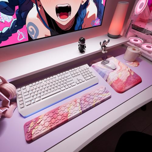 Ospelelf Ergonomic Mouse Pad and Keyboard Wrist Rest Support, Wrist Rest for Computer Keyboard, Office, Gaming, Pink - color: Pink Marble