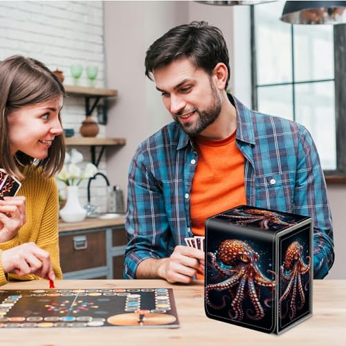Card Deck Box for Trading Cards,MTG Commander Deck Box Fits 100+ Single Sleeved Cards,Leather Magnetic Card Storage Box for YuGiOh TCG CCG Cards,Ocean Octopus - color: Ocean Octopus