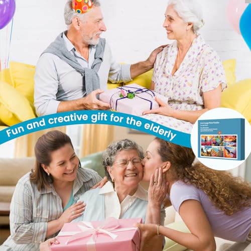6 Pack 24 Large Piece Puzzles for Seniors Puzzle Dementia Alzheimer's Products Activities Alzheimer's Jigsaw Puzzle Eagle Beach Deer Easy Puzzle Cognitive Games Gifts for Adult Elderly Seniors | Deer Eagle Tiger Animals Alzheimer's Jigsaw Puzzle,Beach Pla