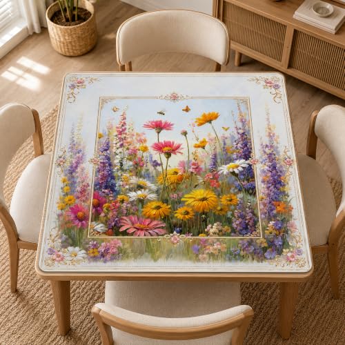 Mahjong Mat–31.5 x 31.5 Bright Wildflower American Mahjong Table Mat, Non Slip Noise Mahjong Gaming Table Cover for Mahjong, Poker, Card, Board Tile Games - color: Bright Wildflower