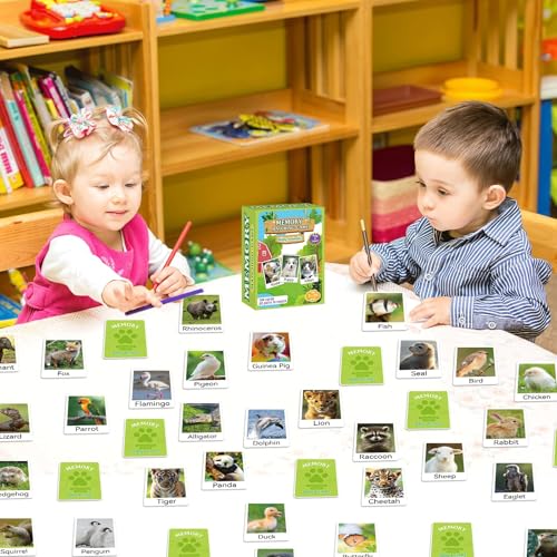 gisgfim 100 PCS Memory Matching Game Animal Babies Concentration Memory Card Educational Game for Kids Adults A Fun & Fast Baby Animals Game Toddlers Preschool Family Board Gift Matching Games - style: Animal Babies