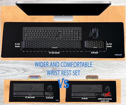 Memory Foam Wrist Rest Set – Ergonomic Keyboard & Mouse Pad Support with Non‑Slip Rubber Base, Hexagonal Design, Waterproof Surface & Travel Bag – Black (2‑Piece Set)