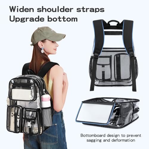 Cusangel Clear X-Large Backpack Heavy Duty Clear BookBag,17.5inch TPU Large Capacity See Through Backpack for Sport Events,Travel,Plastic backpacks for 15age+ - color: Black 17.5inch