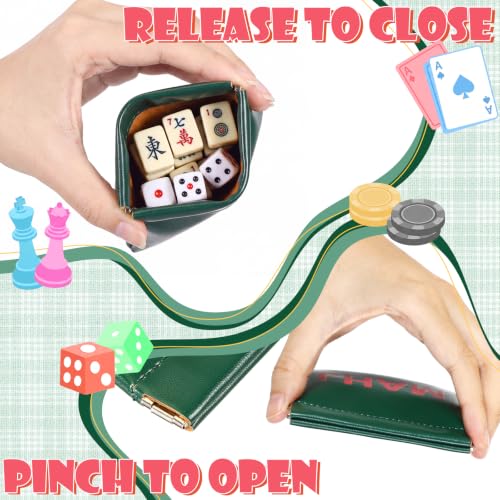 2 Pcs Leather Mahjong Card Bag Clutch Pouch Holder with PU Squeeze Dice Bag Mahjong Accessories Protector Cover Case for MAHJ Lover Playing Game Night (Dark Green) - color: Dark Green