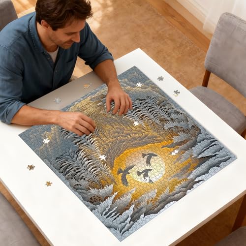 Puzzle for Adults 1024 Pieces, 3D Paper-Cut Winter Forest Sunset Jigsaw Puzzle, Challening Impossible Difficult Hard Fun 1000 Pieces Jigsaw Puzzles for Adults - color: Paper Birds Winter Glow 1024 Pieces