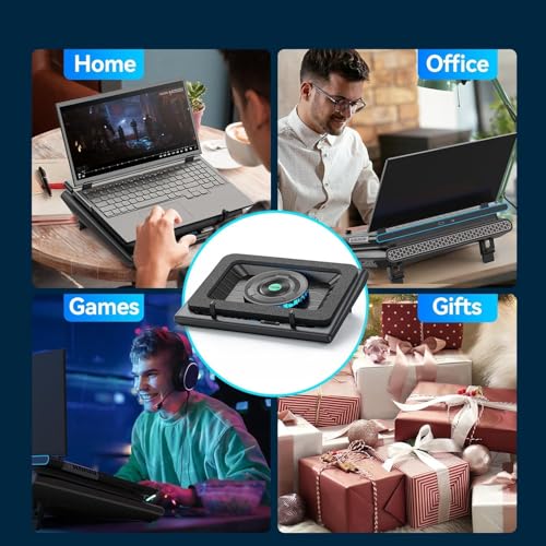 llano Gaming Laptop Cooler, V12 Laptop Cooling Pad Stand | 5.5 inch Fan, Fast Cooling Computer Laptop 15.6-19in, Adjustable Speed, Touch Control, 3-Port USB A, A Mouse Pad Included