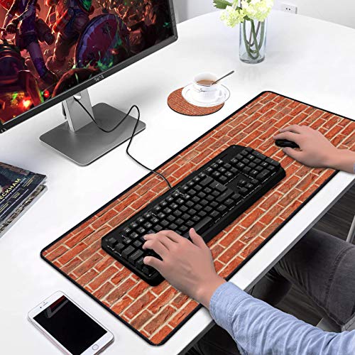 Desk Pad Mat Gaming Mouse Pads with Coasters Set, Stitched Edges Design Mouse Pad XXL Large Mouse Pad for Laptop Computers Red Brick Wall Pattern Desk Writing Mat for Office & Home 31.5"x 11.8" - color: Red Brick Wall Pattern
