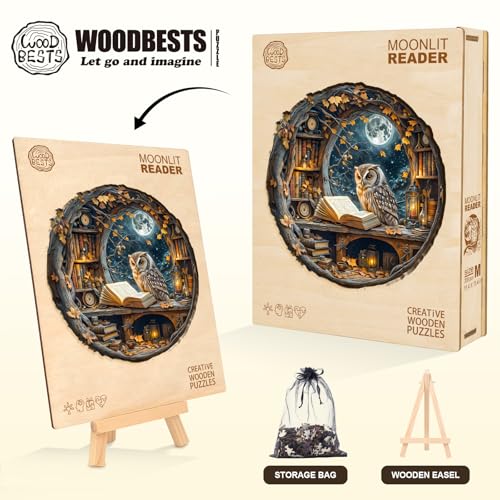 WOODBESTS Wooden Puzzles for Adults - Moonlit Owl Wooden Jigsaw Puzzle, Unique Animal Wood Puzzles Adult,Xmas Puzzle Gifts for Puzzles Lovers(100 Pcs, S, 8.5"x8.5") - size: Small
