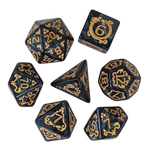 7-Die DND Dice Set Dragon Pattern Polyhedral Die with Leather Bag D&D Dice Set for RPG Table Games (Black W/Gold Dragon Pattern) - color: Black W/Gold Dragon Pattern