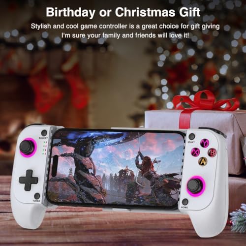 NealGamefy Phone Controller for iPhone/Android - Mobile Gaming Controller with Hall Effect Joystick, Phone Case Support, Turbo Function, Dual Vibration- Phone Controller Compatible with More Games - color: White
