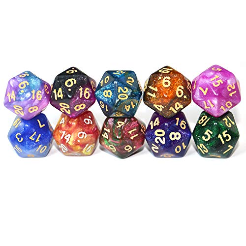 SmartDealsPro 10-Pack 20 Sided Dice D20 Polyhedral Dice for DND RPG MTG Table Game (Glitter Color) - color: Glitter Color