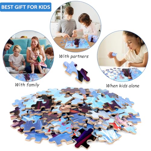 Puzzles for Kids Ages 4-8,Kids Puzzls in a Metal Box,Winter Princess Snowman Small Puzzes,Kid Boys Girls Learning Educational Puzles Packed in Tin Box,100 Pieces - color: Blue100
