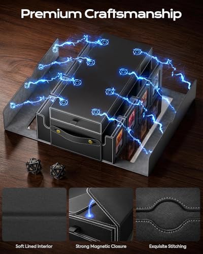 MoKo Commander Deck Box for MTG with Handle & Dice Tray, 8+2 Modular Design | 8-Deck Modular Card Case, Magnetic Holders & Dividers Included, Holds 1040+Double-Sleeved Cards, Playmat Storage, Fit TCG/EDH - color: Black Grey