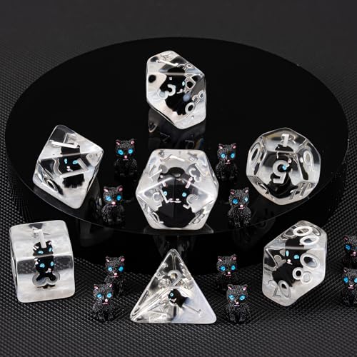Resin D&D Dice Set, Polyhedral Black Cat Dice for Dungeons and Dragons Role Playing Games (D20, D12, D10, D8, D6, D4) for Ages 15 and Up - color: Black Cat2