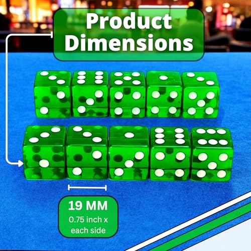 Luck Lab 10 Piece 19 mm Dice Pack - Acrylic Translucent D6, Square w/Rounded Edge for Casino, Craps, RPG MTG DND Dice Table Games and Board Games (Green) - color: Green