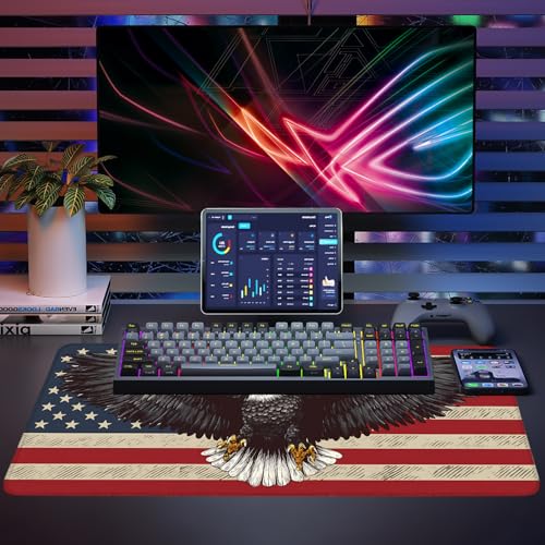 Mouse Pad, Large Anti-Slip with Stitched Edges Desk Mat Desktop Laptop Computer Desk Keyboard Mat,Table Protector Blotter Mat (Eagle Flag, 35.4" x 15.7") - color: Eagle Flag, size: 35.4" x 15.7"