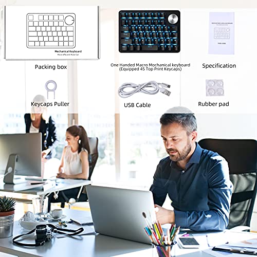 Koolertron One Handed Mechanical Gaming Keyboard with 24 Macro Keys, 45-Key Fully Programmable Mini Keypad, Blue Backlit/Red Switches for Windows PC Gamers - style: 45 Keyboard /Red Switch