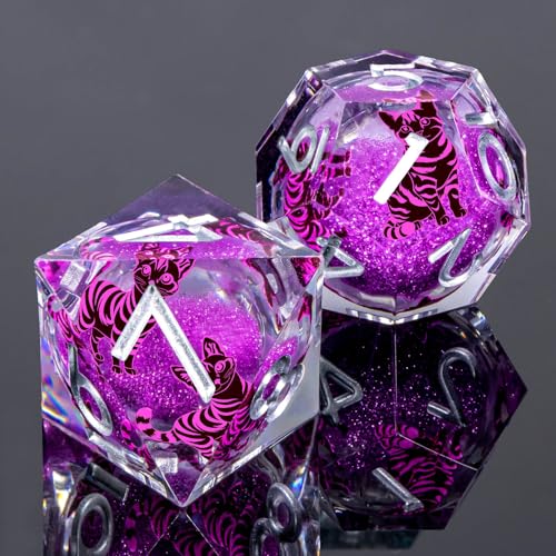 KERWELLSI Cat Liquid Core DND Dice Set with Gift Box, 7Pcs Resin Dungeons Sharp Edge D&D Dice, Dragons D and D Role Playing Dice D20 D12 D10 D8 D6 D4, Purple - color: Purple and Purple Cat