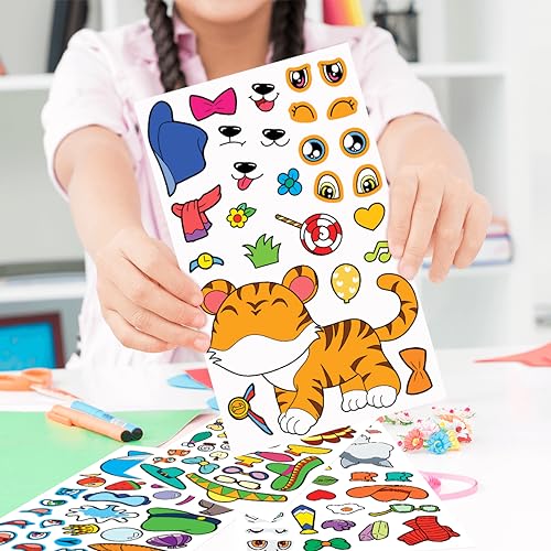 15 Sheets Make Your Own Animal Stickers for Kids Girls Boys Toddlers Face Decal Set Large Print Custom Waterproof Decals Party Favor Pack Craft Sticker Books Supplies Decoration