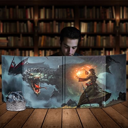 DND DM Screen, Dungeons and Dragons Master Screen Leather | 4 Wet-Erase Function Pockets,DND Game Accessories for TRPG,with 4 Panels Master Screen Inserts - color: C
