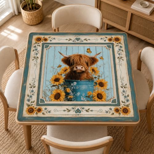 Mahjong Mat–31.5 x 31.5 Highland Cow Sunflower American Mahjong Table Mat, Non Slip Noise Mahjong Gaming Table Cover for Mahjong, Poker, Card, Board Tile Games - color: Highland Cow Sunflower