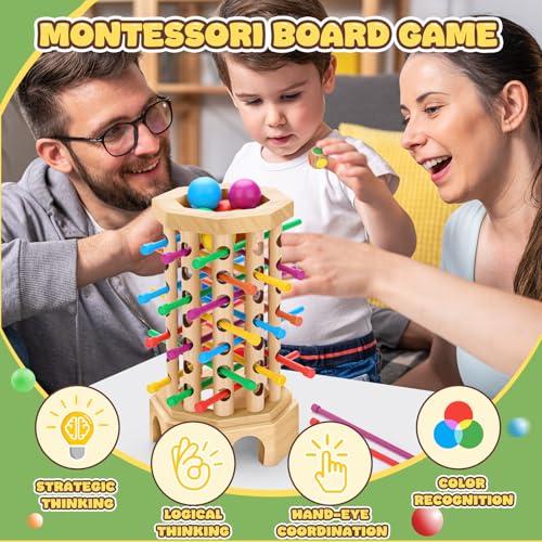 Wooden Ball Drop Board Game for Kids Ages 3-6, Montessori Family Game | Stick Drop Challenge • Fine Motor Skills • Family Fun • Montessori Learning