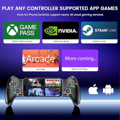 KICKDOT MC5000 Pro Controller for Switch 2/1/OLED & iPhone/Android – Hall Effect Joystick, Wireless Bluetooth Mobile Gaming Controller with RGB, Programmable Back Buttons, Extendable Design for Cloud Gaming (Xbox/Steam) - color: Black-Switch Layout