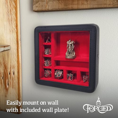 Forged Dice Co. RPG Character Shrine Display Case for Dice and DND Miniatures - Includes Travel Dice Tray and Display Lid - Compatible with Dungeons and Dragons Dice and Miniatures - Red - color: Red