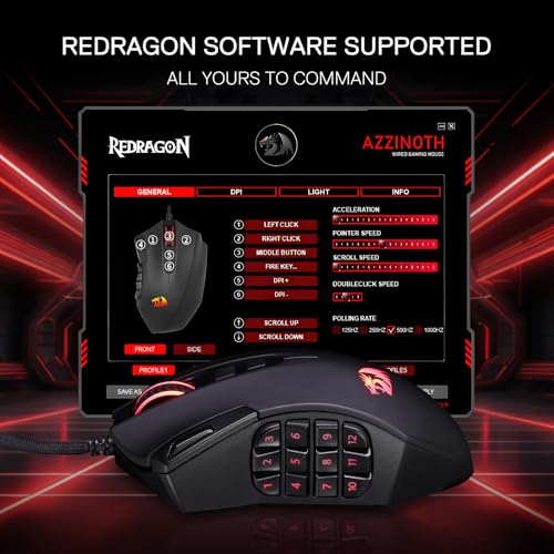 Redragon M921 Wired RGB MMO Gaming Mouse 12400 DPI Remapping Keys | Stable Lag-Free Connection, Smooth Precise Tracking, Custom Macro Keybinds, Vibing Backlight, Ergonomic Grip Body Comfort