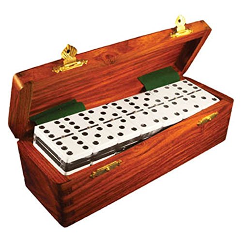 Marion Domino Double Six Two Tone Black & White Jumbo Tournament Professional Size with Spinners in Dovetail Sheesham Wood Box. - color: Two Tone Black-white