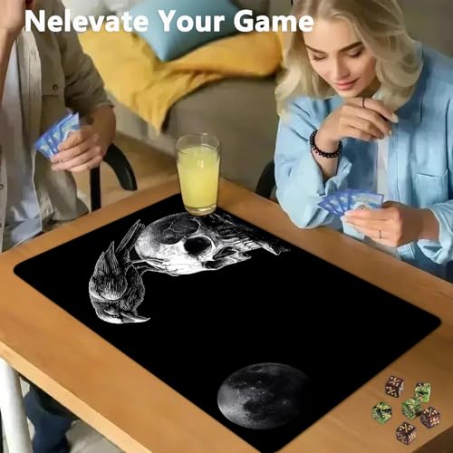 for MTG Game Playmat - 24 x 14 inches with Dices and Storage Bags, Non-Slip Base for TCG and Board Game Card Mats, Trading Card Games Mat, Crows and Skeletons, Black Pattern Collectible Card Playmats - color: Jv-playmat-p7-1-h221