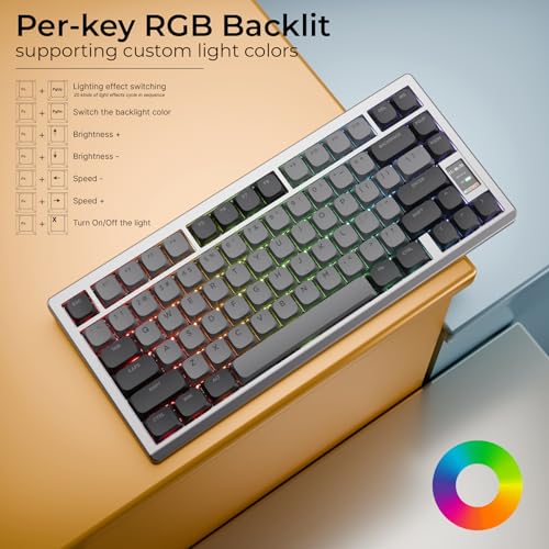 OOCTPK Mechanical Keyboard, Chilkey ND75 LP Wireless Gaming Keyboard with LCD Screen, Bluetooth 5.3/2.4G/USB-C, Hot Swappable Per-Key RGB Custom, Thin Front, Wrist Rest, Full-Aluminum, PC/Mac Support - color: Silver