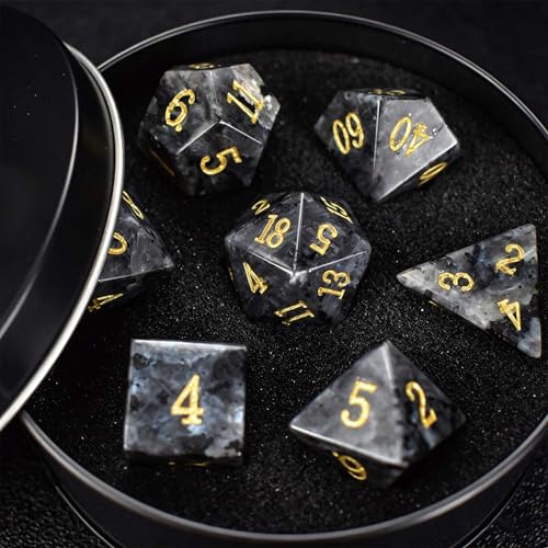 Natural Gemstone DND Dice Set,7 Pcs Labradorite Handmade Polyhedral D&D Dice with Gift Box for Dungeons and Dragons MTG Role Playing Games (Labradorite) - color: Os90