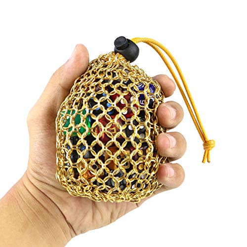 YOUSHARES Chainmail D&D Dice Bag for Dungeo and Drago Drawstring Stainless Steel Dice Bag Dice Set (Hold 42 DND Dice, Gold) - color: Gold