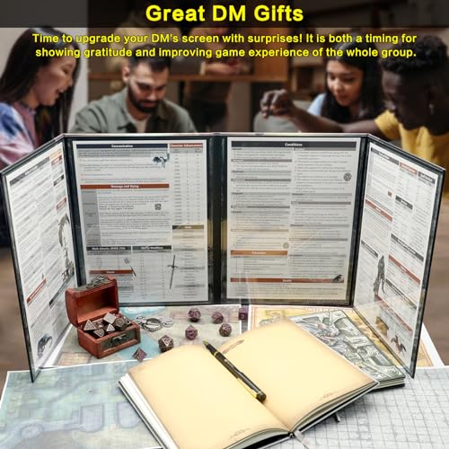 Haxtec DND DM Screen, Master Screen with Inserts Compatible with Dungeons and Dragons Board Game Masters, TTRPG Accessories DND Gifts for DM Dungeons Masters, DND Starter Set - color: Black Brown
