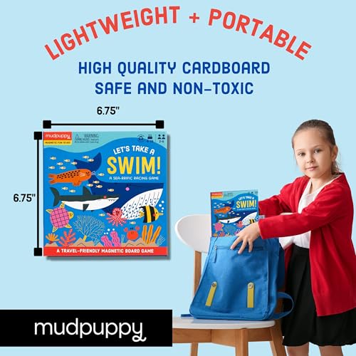 Mudpuppy Let's Take a Swim – Ocean Animal Version of Travel-Friendly Magnetic Racing Game with Adorable Illustrations of Sea Creatures for Children Ages 4 to 10, 2-6 Players - style: Let's Take A Swim