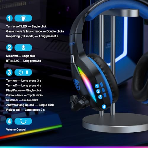 Fachixy FC100 Wireless Gaming Headset with Microphone for PS5, PS4- Gamer Headset with Mic - Bluetooth Headphones with 50Hrs Battery Life - for PC, Mac, Tablets, Switch and Smartphones