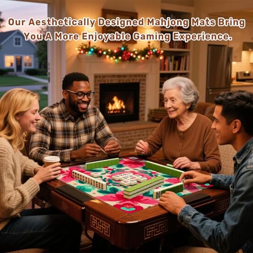 Mahjong Mat 31.5" x 31.5" Floral Vibrant Red Green Blooms Cream Non-Slip Noise Reduction Mahjong Tiles Table Cover for Dominoes Poker Card Board and Tile Games - color: Color2
