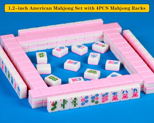 Pink American Mahjong Game Set 166 Mahjong Tile Set 1.2-inch American Mahjong Tile Set with 4PCS Mahjong Racks with Pushers