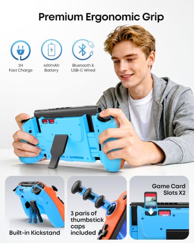 OIVO VGA DESIGN Switch Controller Handheld for 1/2/OLED, Ergonomic Grip Stretch Joypad for SW Console, Wireless Controller with TMR Joysticks, RGB Lighting, Turbo, 4 Macros & Card Slot - color: Orange & Blue